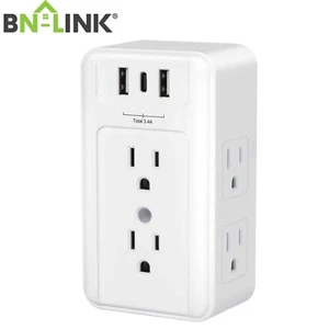 BN-LINK Multi Outlet Splitter Power Strip, 6 Wall Outlets & 3 USB Ports Adapter - Picture 1 of 6
