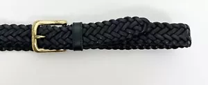 Cinturón de cuero trenzado vintage años 90 MUJER S/M azul marino hebilla de latón minimalista - Imagen 1 de 6