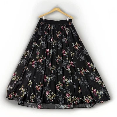 Maxi Falda Torrid Talla 0 Nueva Con Etiquetas Negra Floral Gasa 12 Plisada Boho Oficina Foto 1 de 4