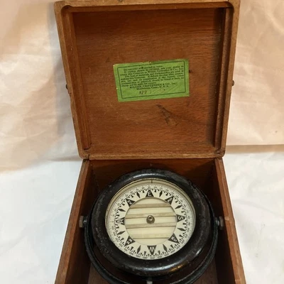 Vtg Wilcox Crittenden nautical compass gimbal In wooden box - Image 1 of 4