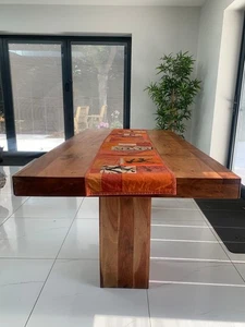 8 seater Sheesham large wood family dinner kitchen authentic brown dining table  - Picture 1 of 6