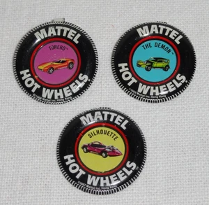 3 Vintage Hot Wheels Redline Button/Tab/Pins ~ Torero Silhouette The Demon - Bild 1 von 2