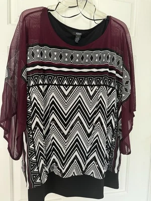 Top ALFANI Mujer Talla Grande 3X Ala de Murciélago Granate Negro Blanco Lentejuelas Foto 1 de 4