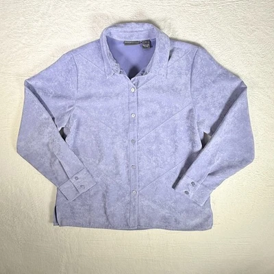 Relativity imitación gamuza para mujer púrpura abotonada manga larga PM Petite mediana Y2k Foto 1 de 4