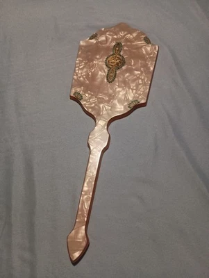 Vintage Art Deco Mirror Hand Held Pearlized  Celluloid Bakelite 15 Inch - Image 1 of 4