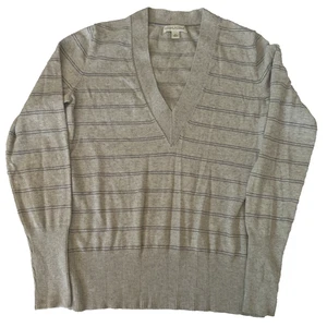 BANANA REPUBLIC SILK CASHMERE SWEATER WOMENS M GRAY KNIT PULLOVER V NECK - Picture 1 of 13