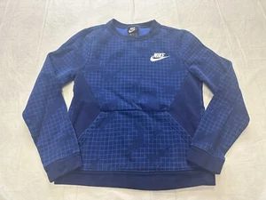 Nike Crewneck Sweatshirt Youth Size Large Blue Swoosh Cotton Pullover - Picture 1 of 8