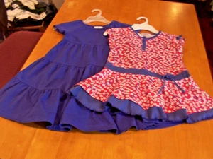 Hanna Andersson Sz. 110(5) Knit Dress Lot:  Solid Blue Tiered & Red Floral Tunic - Picture 1 of 7