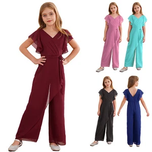 Kids Girls Overalls Birthday Rompers High Waist Jumpsuit Bridesmaid Bodysuit - Picture 1 of 60