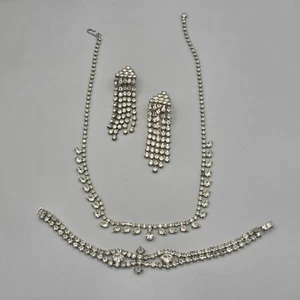 Prong Set Rhinestone Jewelry Lot Necklace Bracelet Clip On Earrings Dangle - Bild 1 von 16