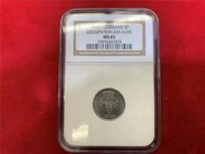EAST GERMANY 1948-A 5 PFENNIG ALUMINUM NGC MS-65 GEM BU SCARCE IN GEM CONDITIOIN - Picture 1 of 4