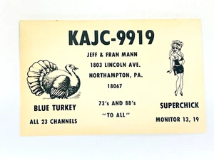 Vintage QSL Karte Amateurfunk CB Amateurfunk blau Türkei Superchick Jeff Fran Mann - Bild 1 von 2