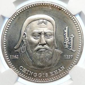 2002 MONGOLIA Conqueror Great Genghis Khan Silver 1000 Togrog Coin NGC i106301 - Picture 1 of 5