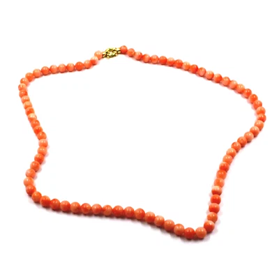 Colar de ouro amarelo 18k 20" com esferas redondas de contas de coral de bambu rosa 5mm - Imagem 1 de 4