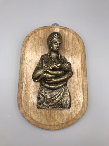 VTG MCM African Style Wall Hanging Plaque Mother Feeding Child Art Cover