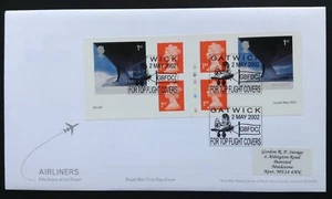 2002 Airliners Self-Adhesive Retail Booklet on First Day Cover, Gatwick S/H/S - Picture 1 of 2