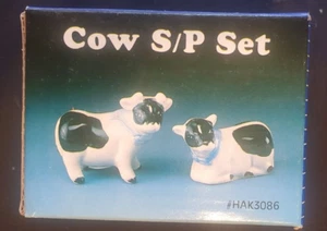 Ceramic Salt and Pepper Shakers Holstein Cow Country Blue bow NEW in bos - Picture 1 of 4