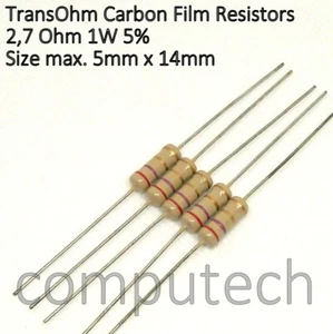 5 pezzi 2,7 Ohm 1W 5% Resistenze a strato di Carbone TransOhm 2,7Ohm 1W - Imagen 1 de 1