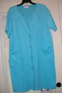 Vintage Jolie Intimates Turquoise Button Front Short Sleeved Robe House Dress 2X - Picture 1 of 3