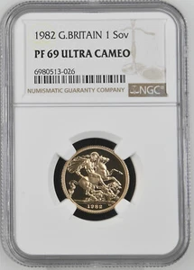 Great Britain UK 1982 Pound/Sovereign 0.2354 Oz AGW Gold Proof Coin NGC PF69 UC - Picture 1 of 4