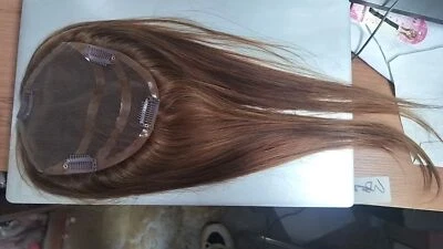 18" Women Topper Remy Human Hair Clip In Swiss Lace Base Top Hairpiece Wigs #6 - Image 1 of 4