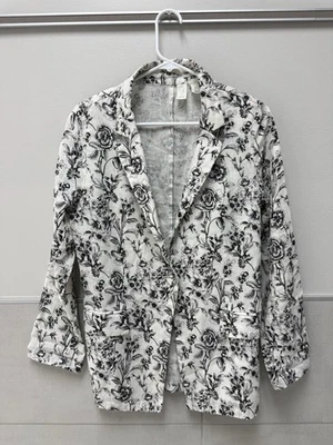 Chaqueta Blazer Joie Mujer Lino Un Botón Grande Talla L Blanco/Negro Floral Foto 1 de 4