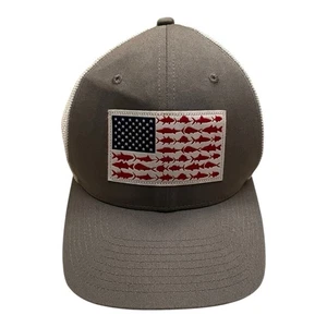 Columbia PFG FlexFit Fishing Hat S/M Gray White USA Flag Fish Patch Trucker - Picture 1 of 4