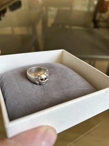 Stephen Einhorn Sterling Silver Smiling Skull Ring With Rubies Size P1/2 - Picture 1 of 6