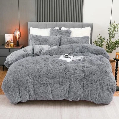 Fluffy Plush Duvet Cover Set Twin Size, Luxury Ultra Soft Velvet Fuzzy Comfor... - Image 1 of 4