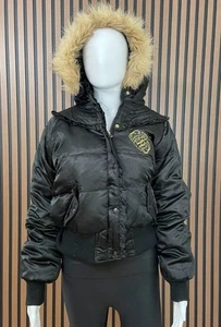 Chaqueta para mujer Rocawear acolchada recortada con cremallera de colección Y2K piel con capucha XL negra - Imagen 1 de 13