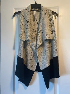 Kensie Black Cream Soft Cozy Textured Open Drape Waterfall Cardigan Vest XS - Image 1 of 4
