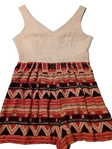 City Triangles Burch Romper sz 15 Orange Geometric LACE Sleeveless V-Neck Shorts - Picture 1 of 2