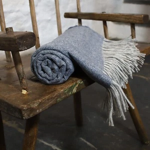 Marineblau Herringbone 100 % Wolle britisch hergestellt Tweed Stoff Decke Überwurf - Bild 1 von 10