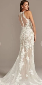 David's Bridal Galina Signature SIZE 24W Wedding Dress Sequin Ivy Bisque SWG843 - Picture 1 of 13