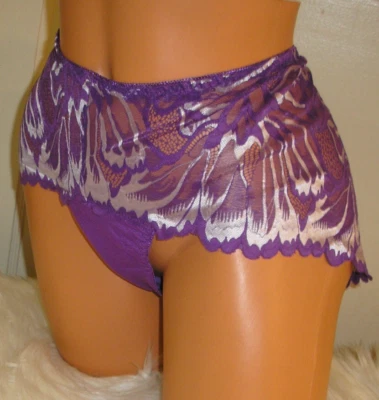 Purple White - Lace & Mesh High Cut Brief Panties Lingerie,  XL  Adult Gift - Image 1 of 4