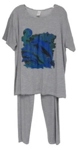 Conjunto de pantalón tejido gris con serigrafía azul para mujer - mediano - Imagen 1 de 2