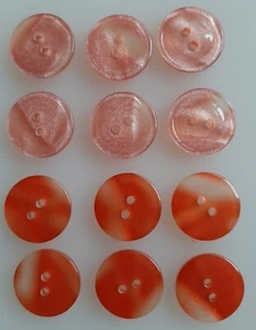 6 x 20mm Large Pearlised Coral Reversible Round Plastic Buttons - LF84k - Picture 1 of 1