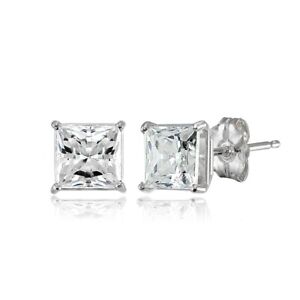 Princess-cut 5mm Stud Earrings Made with AAA Zirconia in 14K White Gold