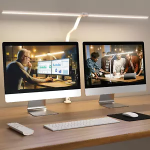 Doppelkopf Schreibtischlampe LED Dimmbar 24W 25 Beleuchtungsmodi Klemmbar Tagesl - Bild 1 von 7