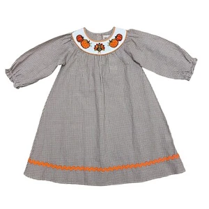 Toffee Apple Girl Gingham Fall Dress Sz 5T Appliqué Thanksgiving Turkey Pumpkins - Picture 1 of 8