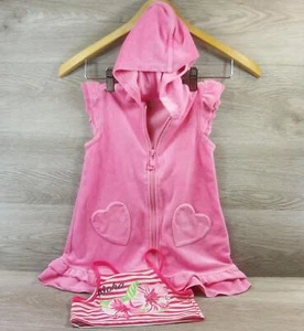 Girls Pink Swim Suit  & Swimmer Top Set  Toddler Hooded Towel Cover w/Heart 3T - Picture 1 of 16