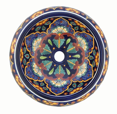 Fregadero de cerámica redondo Talavera mexicano hecho a mano diseño de donut # 02 Foto 1 de 3