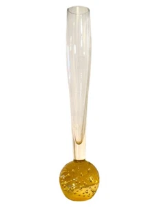 VTG Hand Blown Bud Vase Controlled Amber Bubble Art Glass Champagne Collectible - Picture 1 of 6