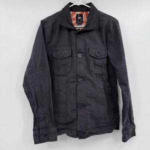 Kane Unke Jacket Men Medium Black Gray Stripes Canvas Button Up Shirt Military - Picture 1 of 13