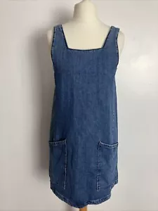 Topshop Moto Petite blau Denim lässige Sommertaschen niedriger Rücken Tunika Kleid Größe 6 - Bild 1 von 5