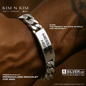 13mm Silver Men’s ID Bracelet – 925 Sterling, Chunky, Personalised Gift - Picture 1 of 18