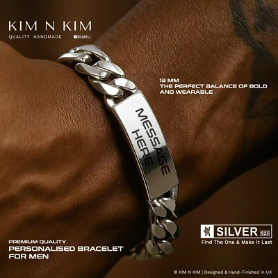 13mm Silver Men’s ID Bracelet – 925 Sterling, Chunky, Personalised Gift - Image 1 of 4
