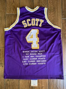 Byron Scott Signed Custom Los Angeles Purple Stat Jersey PSA Witnessed - Picture 1 of 8
