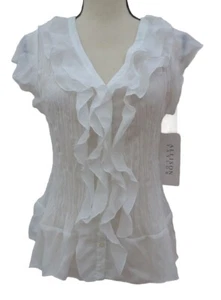 Y2k transparente Rüschen Knopfleiste Bluse Crinkle Fee Landhaus Boho Coquette Gr. XL - Bild 1 von 5