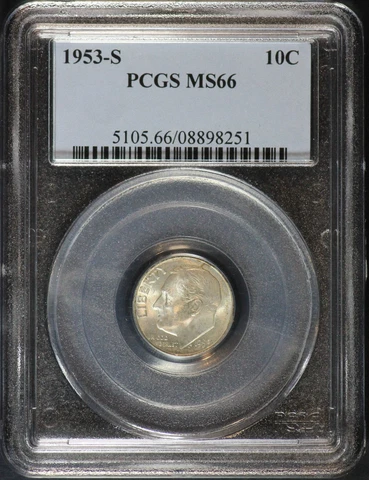 1953-S PCGS Roosevelt Dime MS66 MS-66 Cover